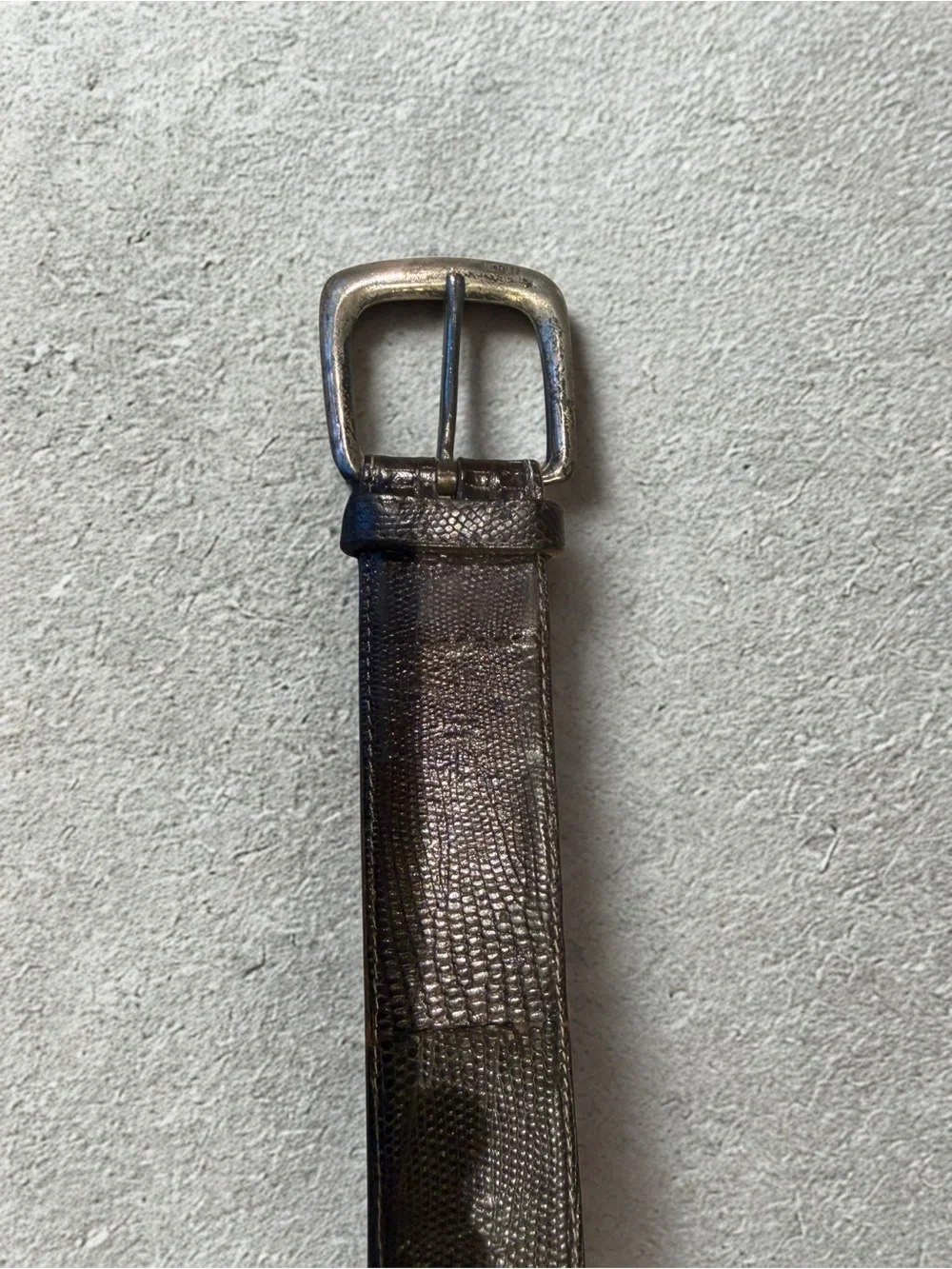 100% Genuine Lizard Vintage  Brown Leather Belt with Silver Buckle Size 30
